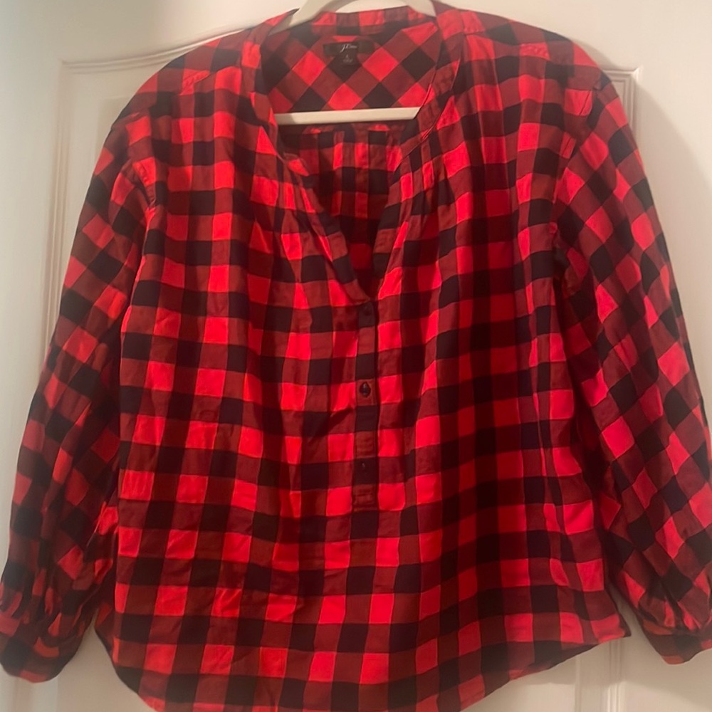 JCrew red plaid blouse